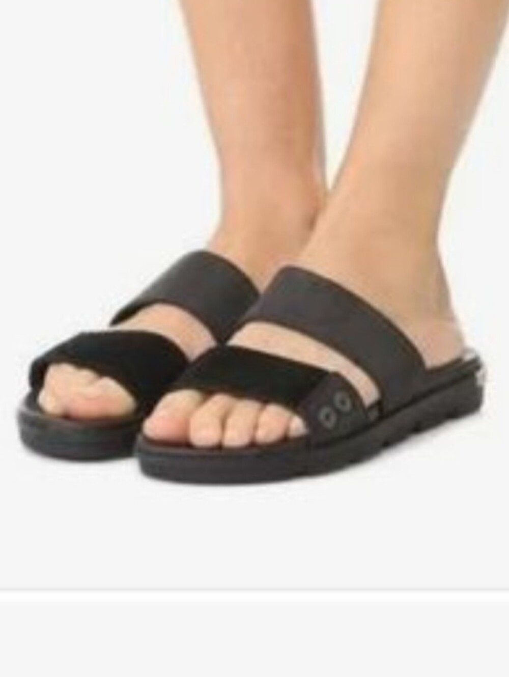 Sorel women's slip on black leather sandals Size 9